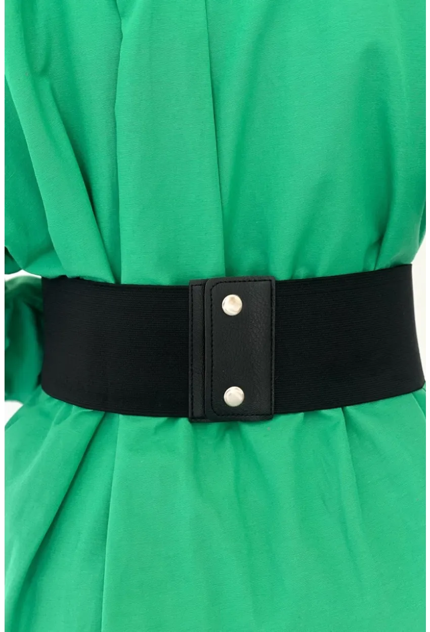 Kadın Siyah Çift Tokalı Lastikli Korse Kemer BE638