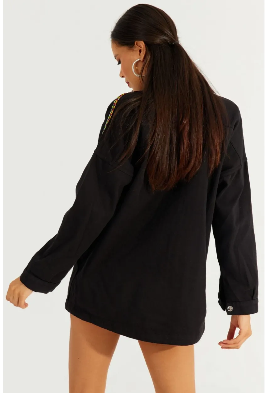 Kadın Siyah Çıtçıtlı Denim Gömlek Ceket İS2120