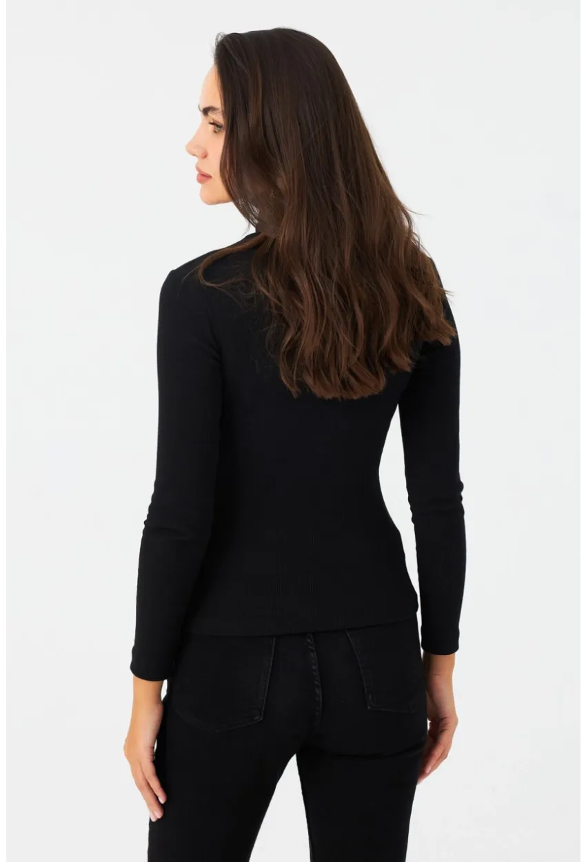 Kadın Siyah Çıtçıtlı Kaşkorse Bluz EY2983