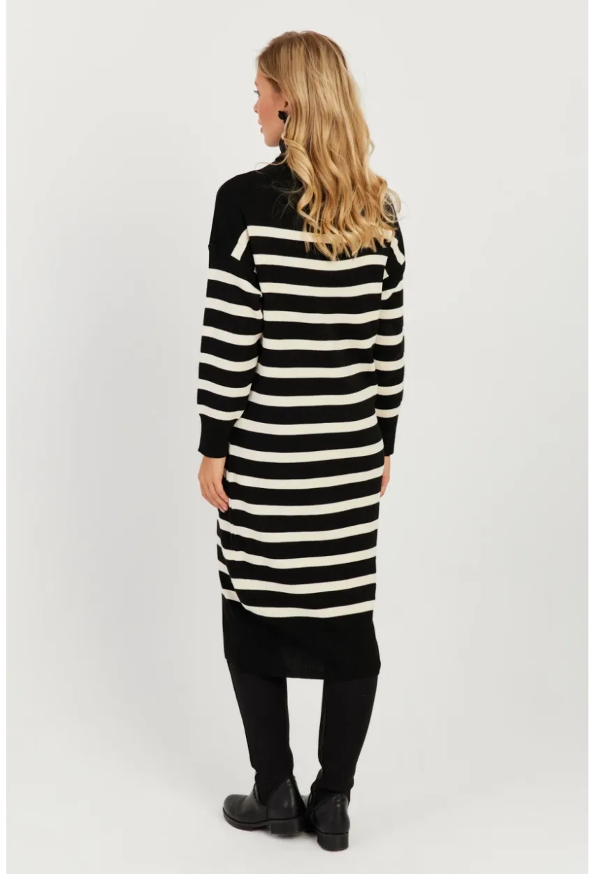 Kadın Siyah Çizgili Balıkçı Triko Midi Elbise SF2539