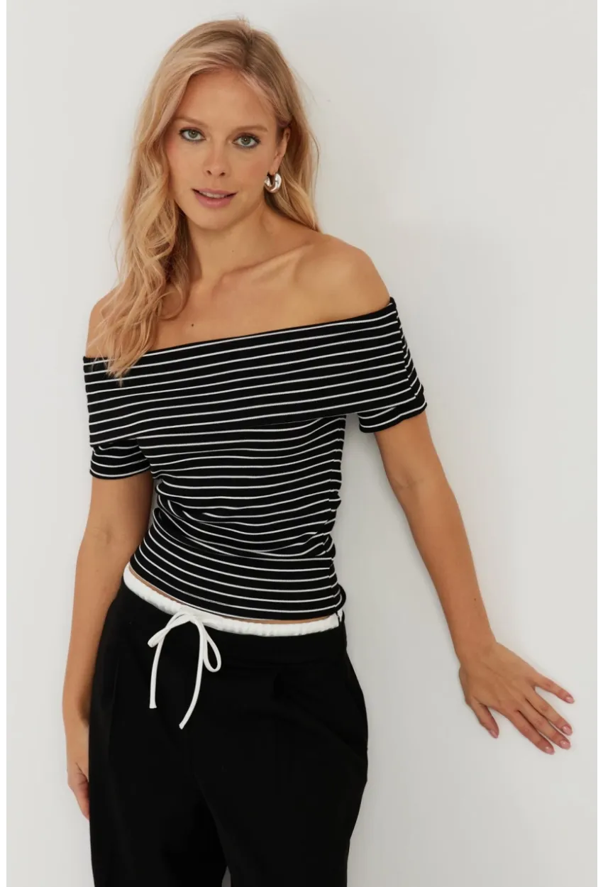 Kadın Siyah Çizgili Madonna Bluz YZ1001