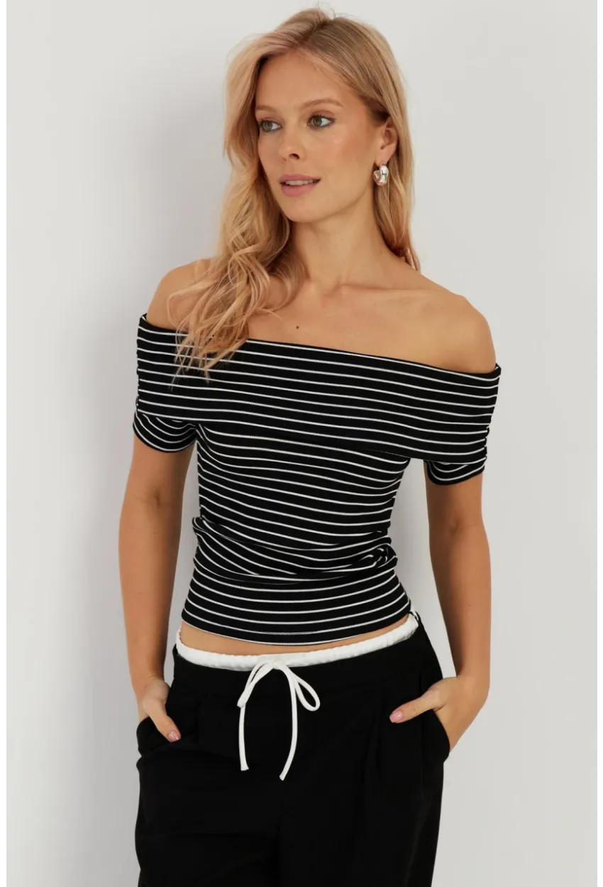 Kadın Siyah Çizgili Madonna Bluz YZ1001