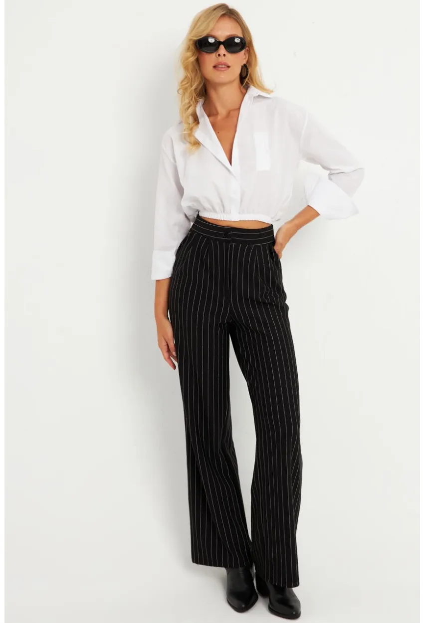 Kadın Siyah Çizgili Pantolon ELT0011