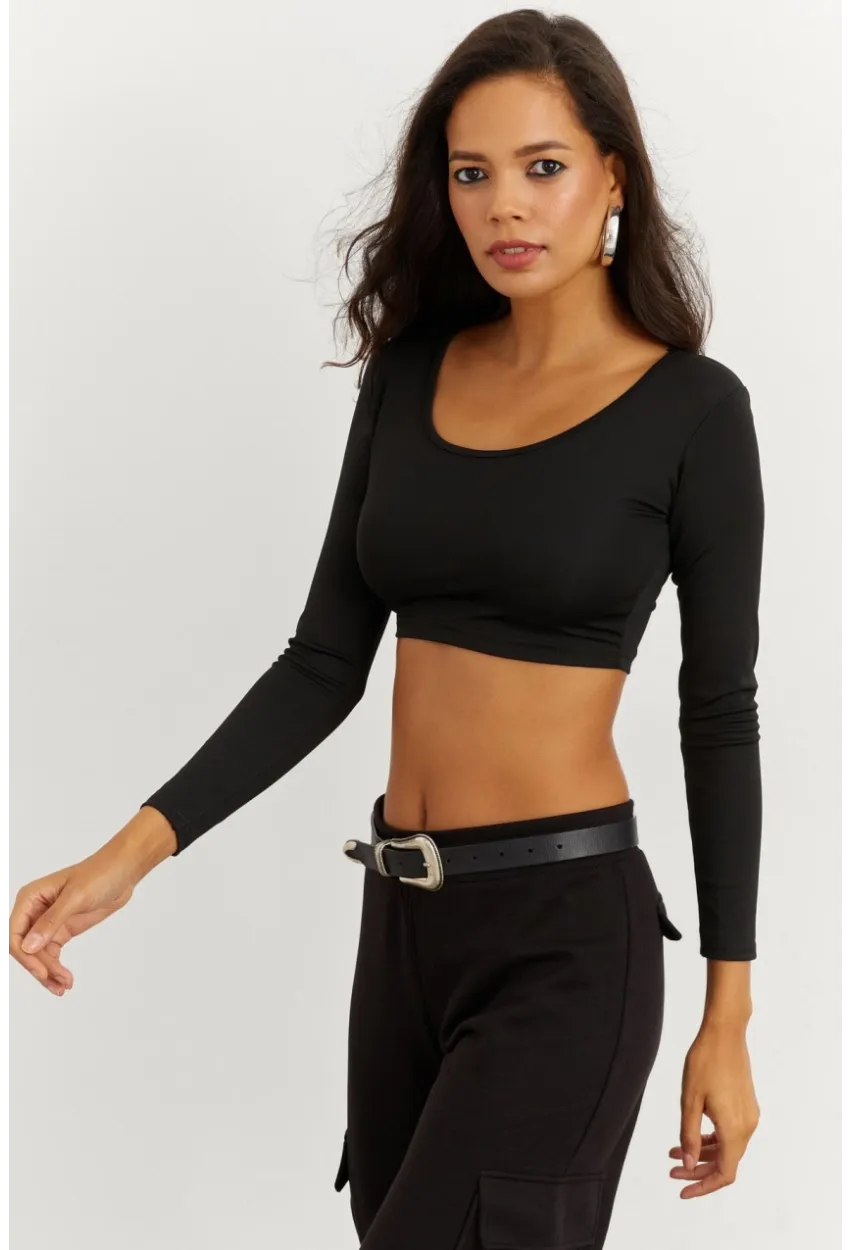 Kadın Siyah Crop Bluz CG261