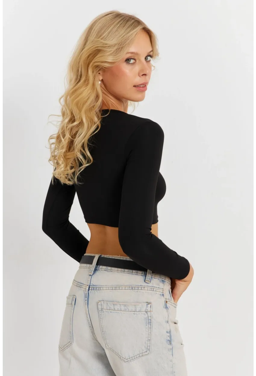 Kadın Siyah Crop Bluz CG367