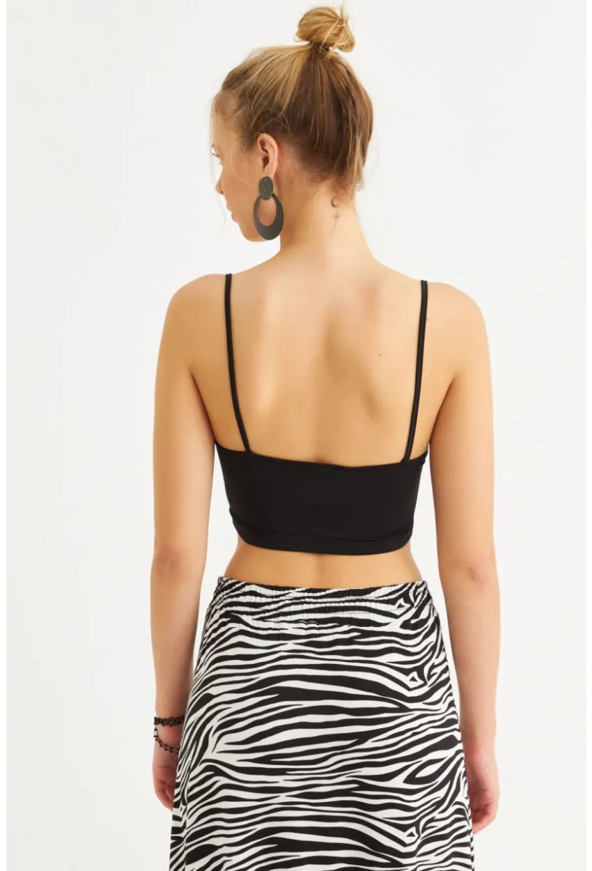Kadın Siyah Crop Bluz ZH259