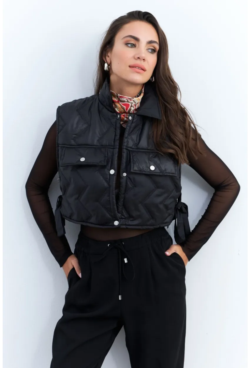 Kadın Siyah Crop Yelek İS808