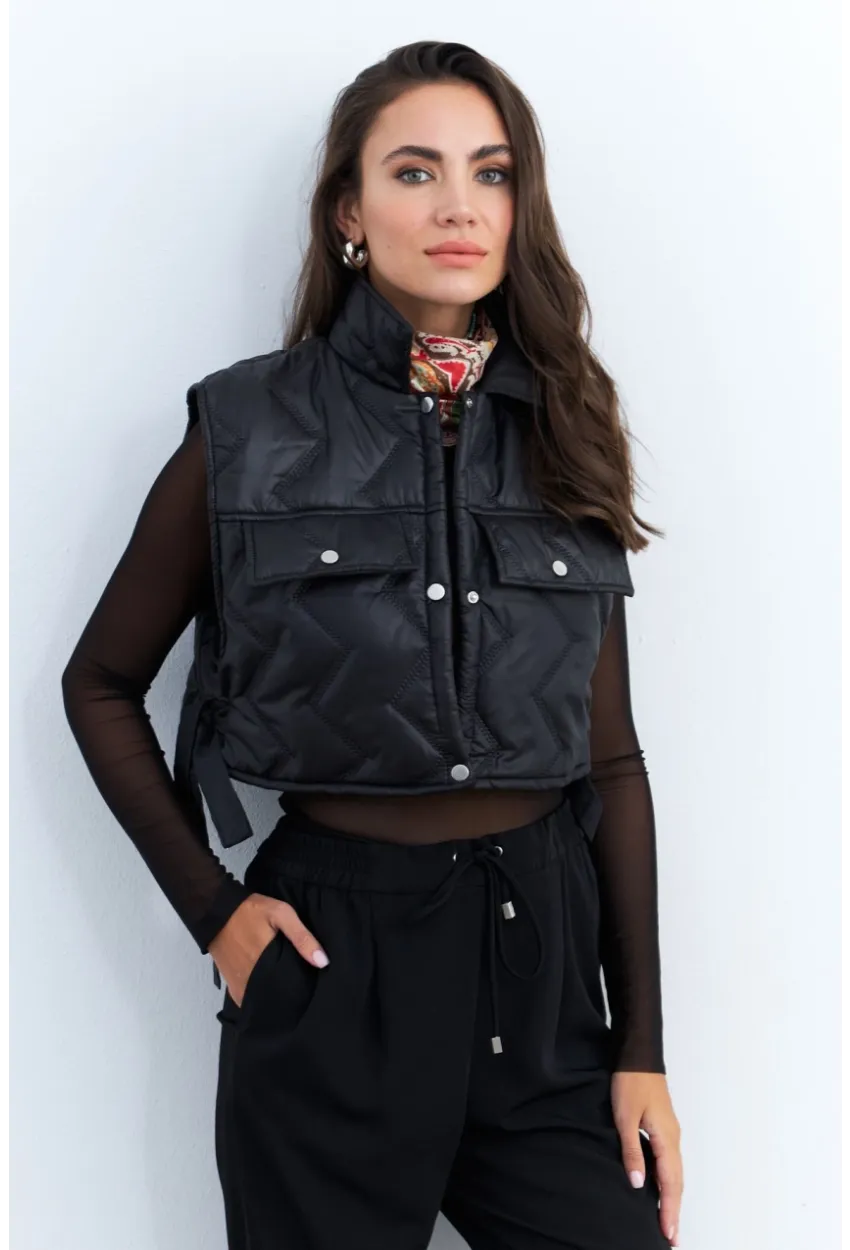Kadın Siyah Crop Yelek İS808