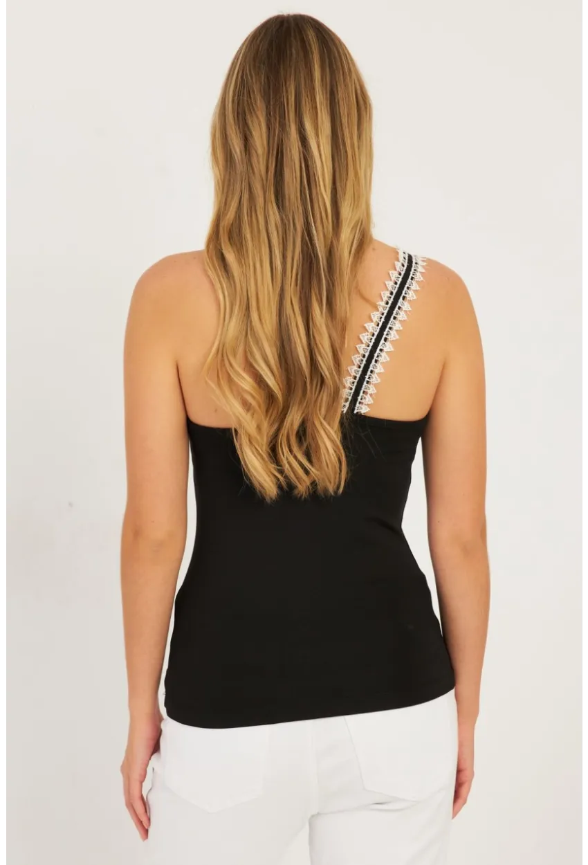 Kadın Siyah Dantel Detaylı Bluz EY2770