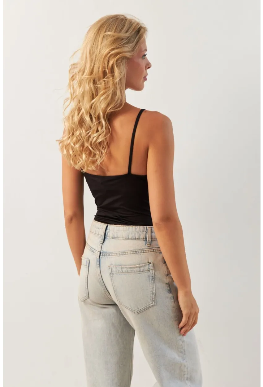 Kadın Siyah Dantel Detaylı Çıtçıtlı Body RK41