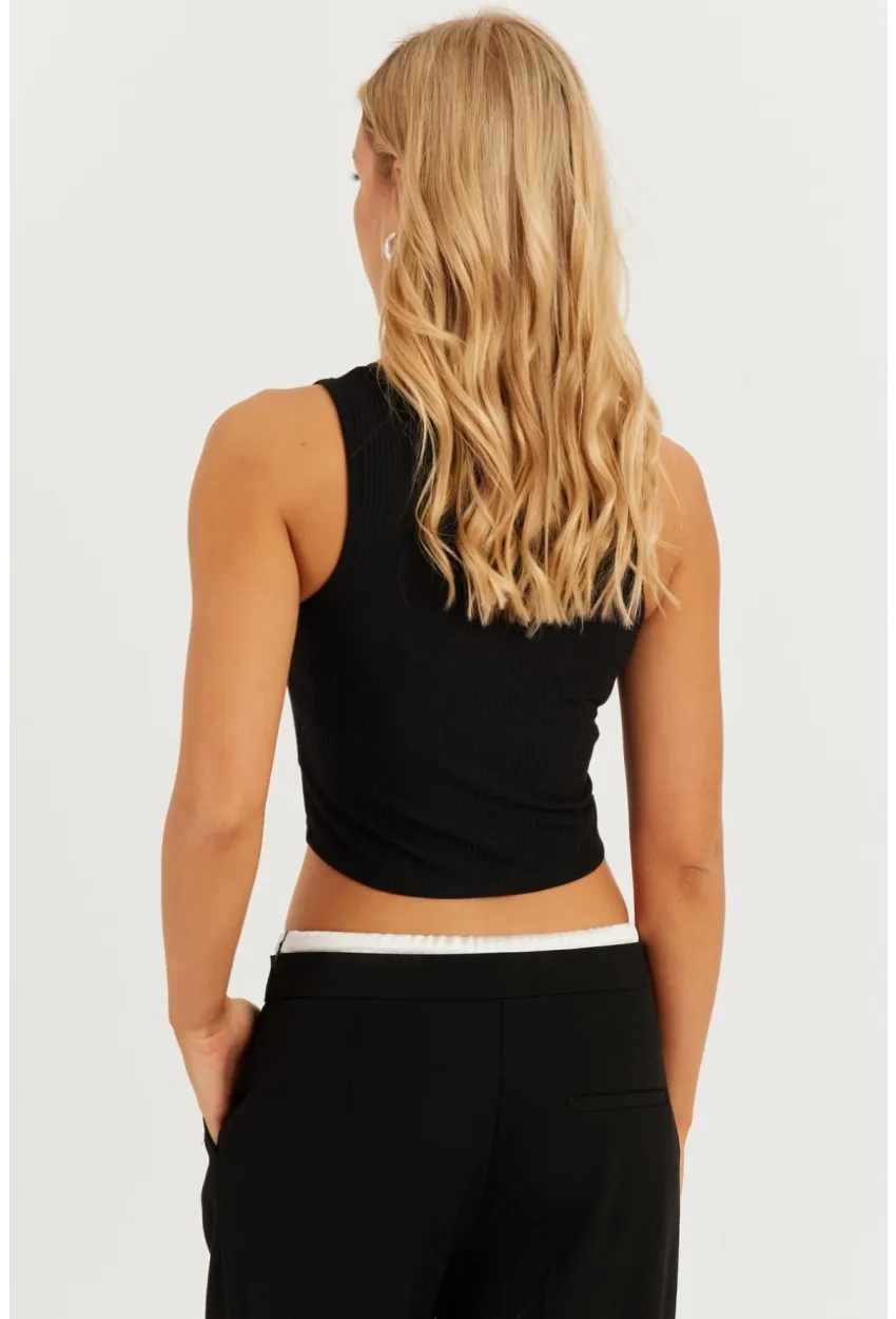 Kadın Siyah Dantel Detaylı Crop Bluz CY446