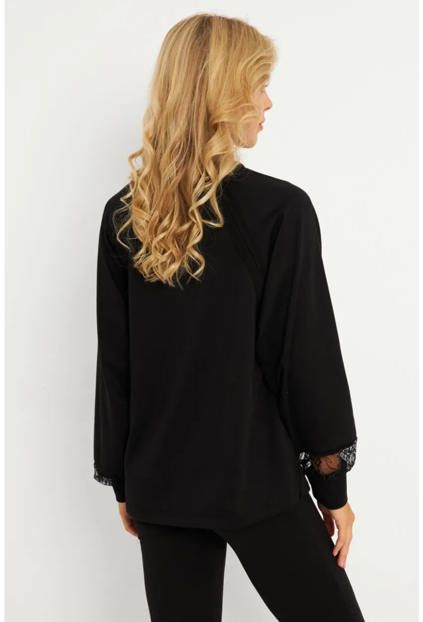 Kadın Siyah Dantel Detaylı Sweatshirt EY2906