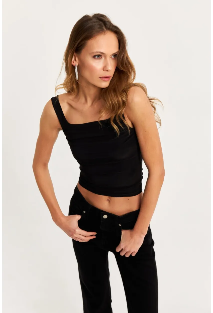 Kadın Siyah Degaje Yaka Askılı Atlet GÇ199