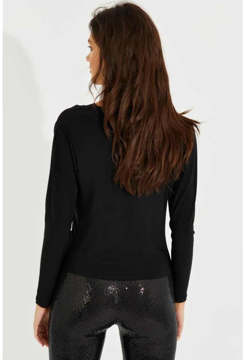 Kadın Siyah Degaje Yaka Bluz LPP1234