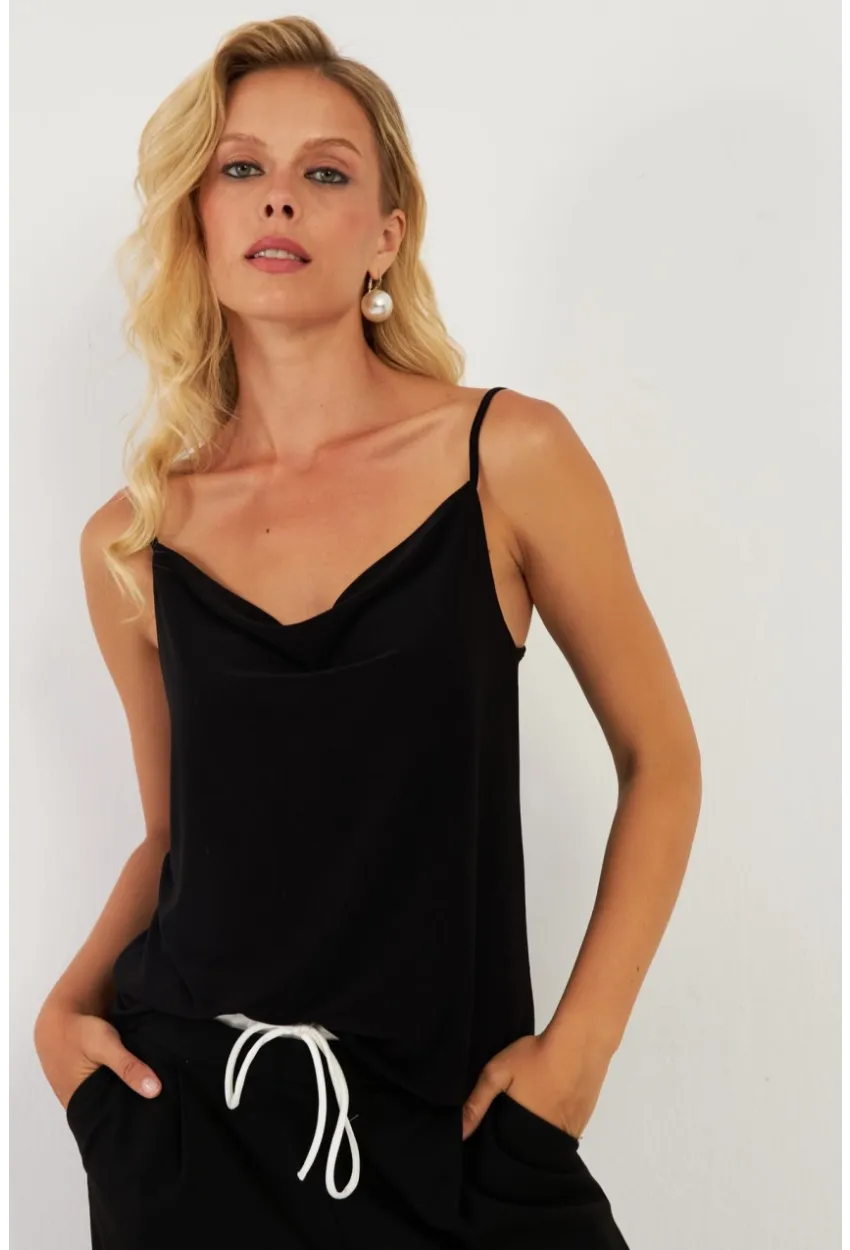 Kadın Siyah Degaje Yaka Bluz LPP1286