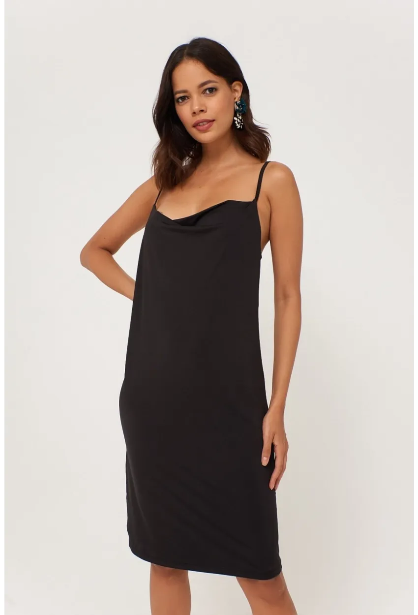 Kadın Siyah Degaje Yaka Elbise LPP1130