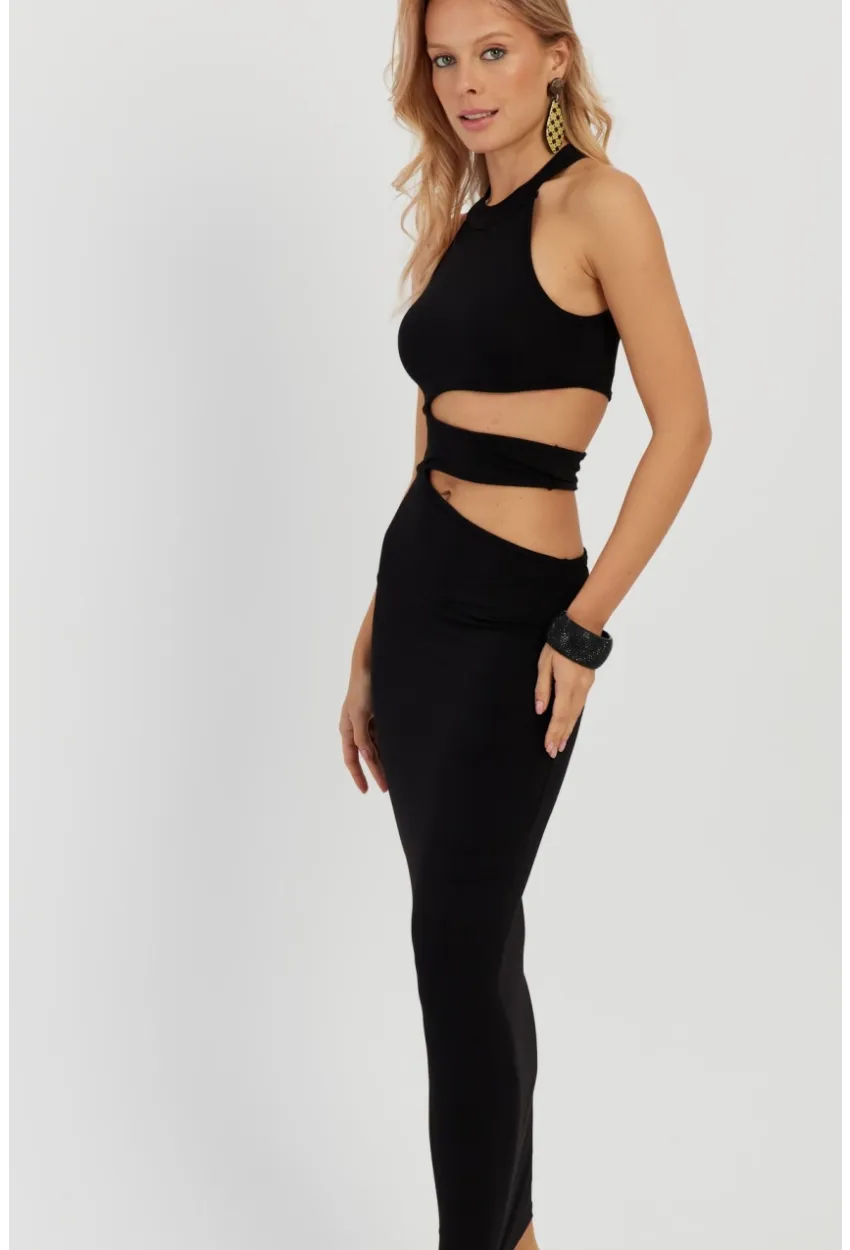 Kadın Siyah Dekolteli Maxi Elbise MEN2031