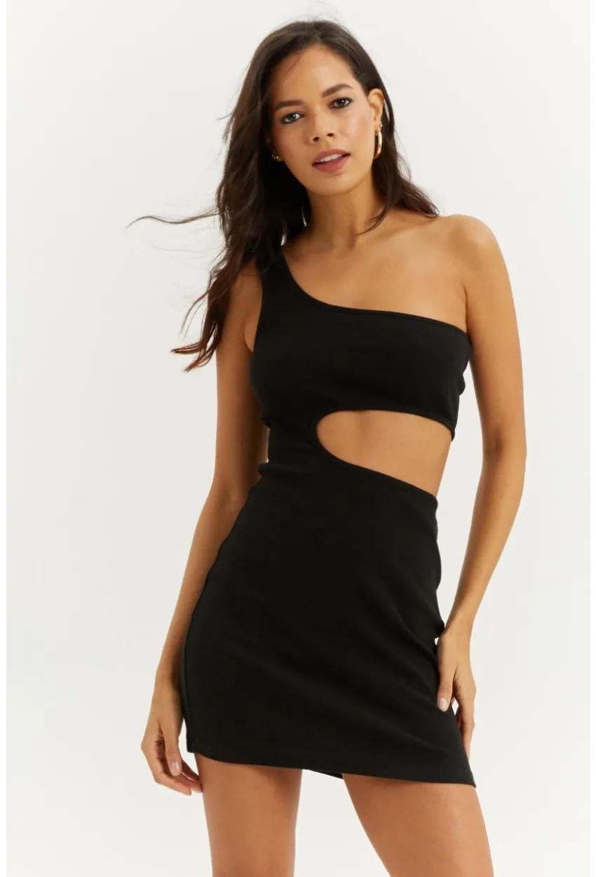 Kadın Siyah Dekolteli Mini Elbise B1817