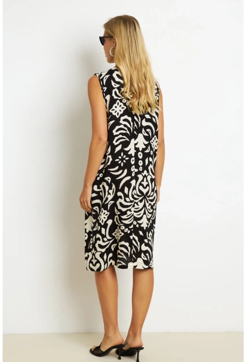 Kadın Siyah Desenli Cepli Midi Elbise YZ1059