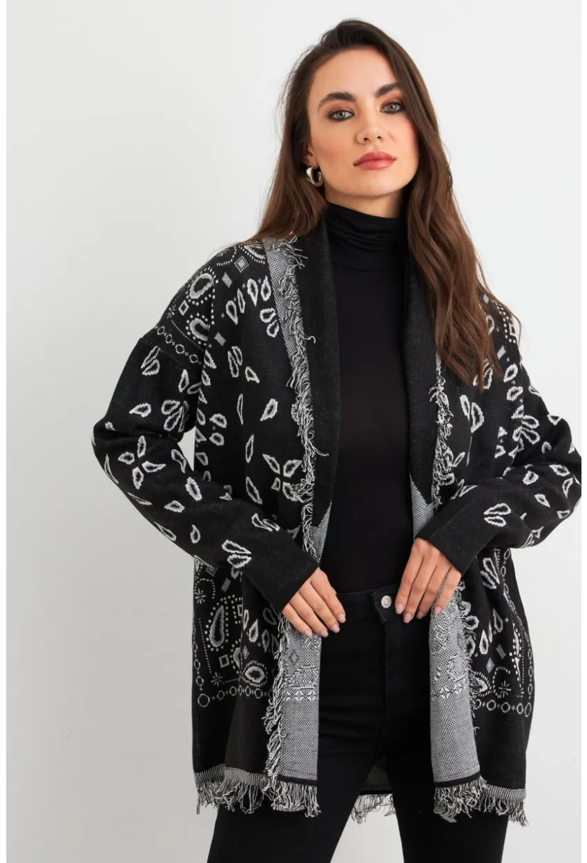 Kadın Siyah Desenli Triko Hırka MVI14209