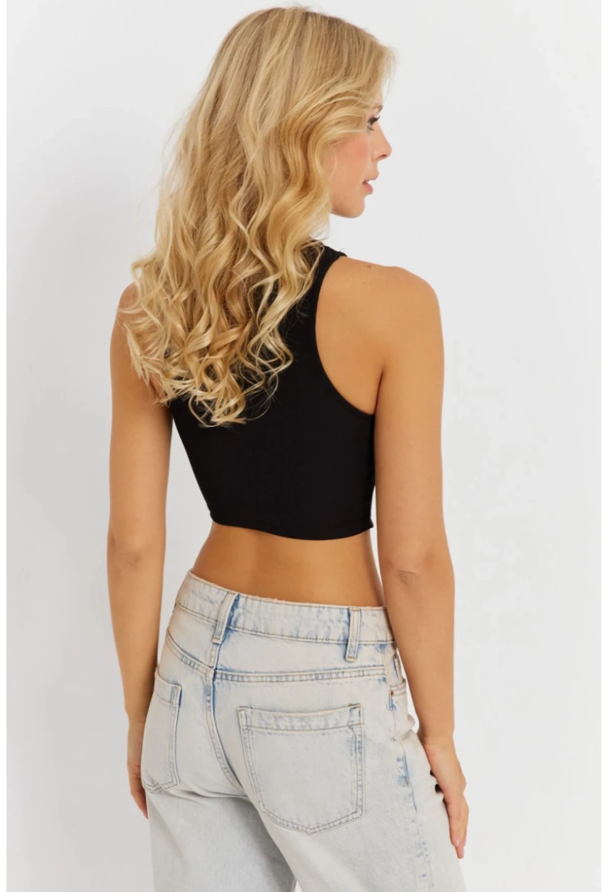 Kadın Siyah Detaylı Crop Bluz AYD375