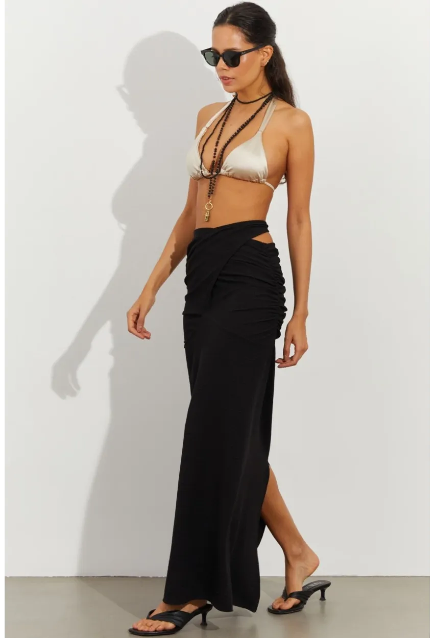 Kadın Siyah Drapeli Etek B224