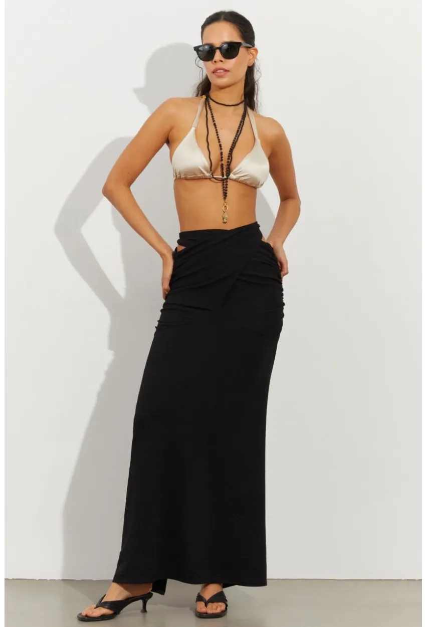 Kadın Siyah Drapeli Etek B224