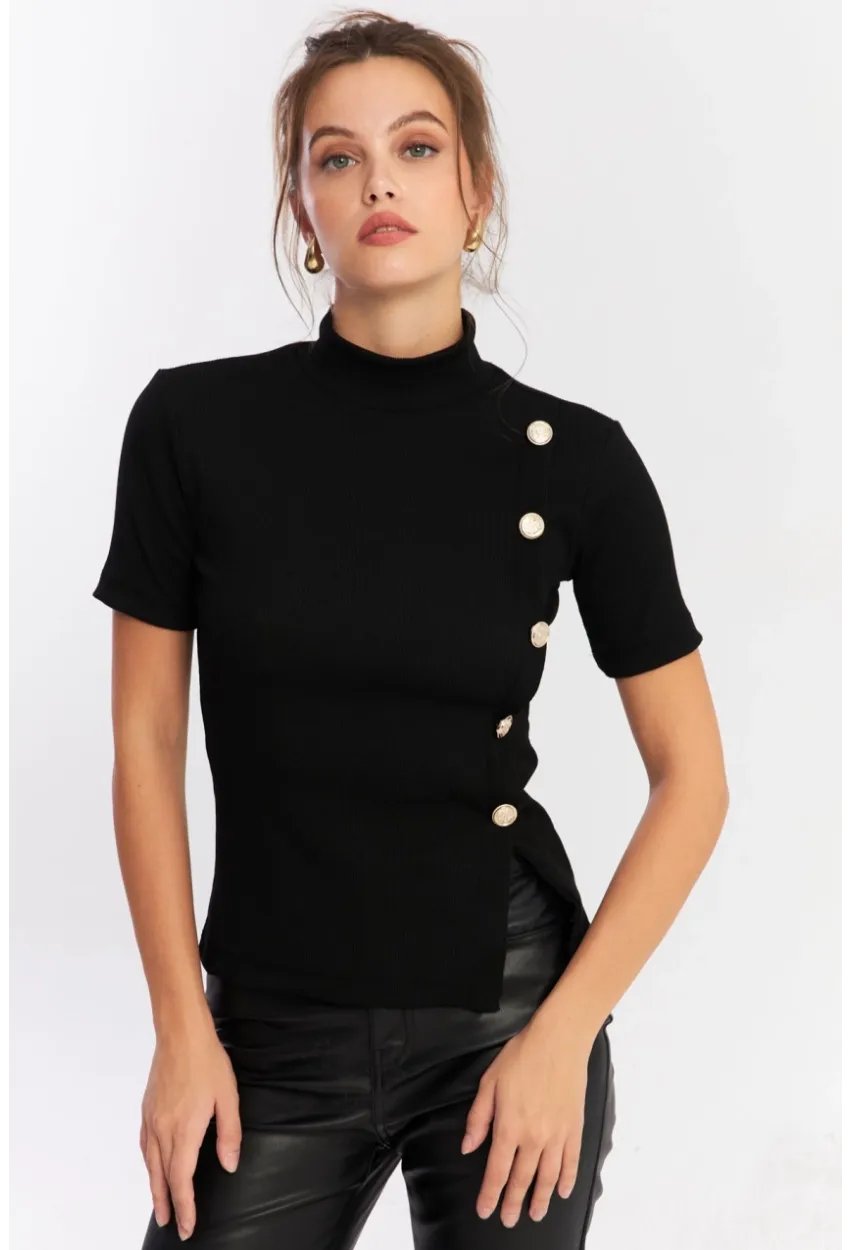 Kadın Siyah Düğme Aksesuarlı Bluz EY2926
