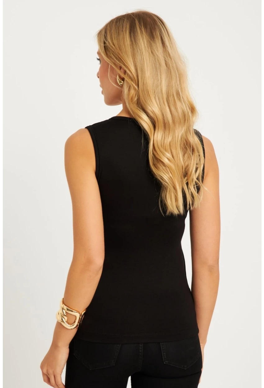 Kadın Siyah Düğme Aksesuarlı Kuruvaze Bluz EY2835