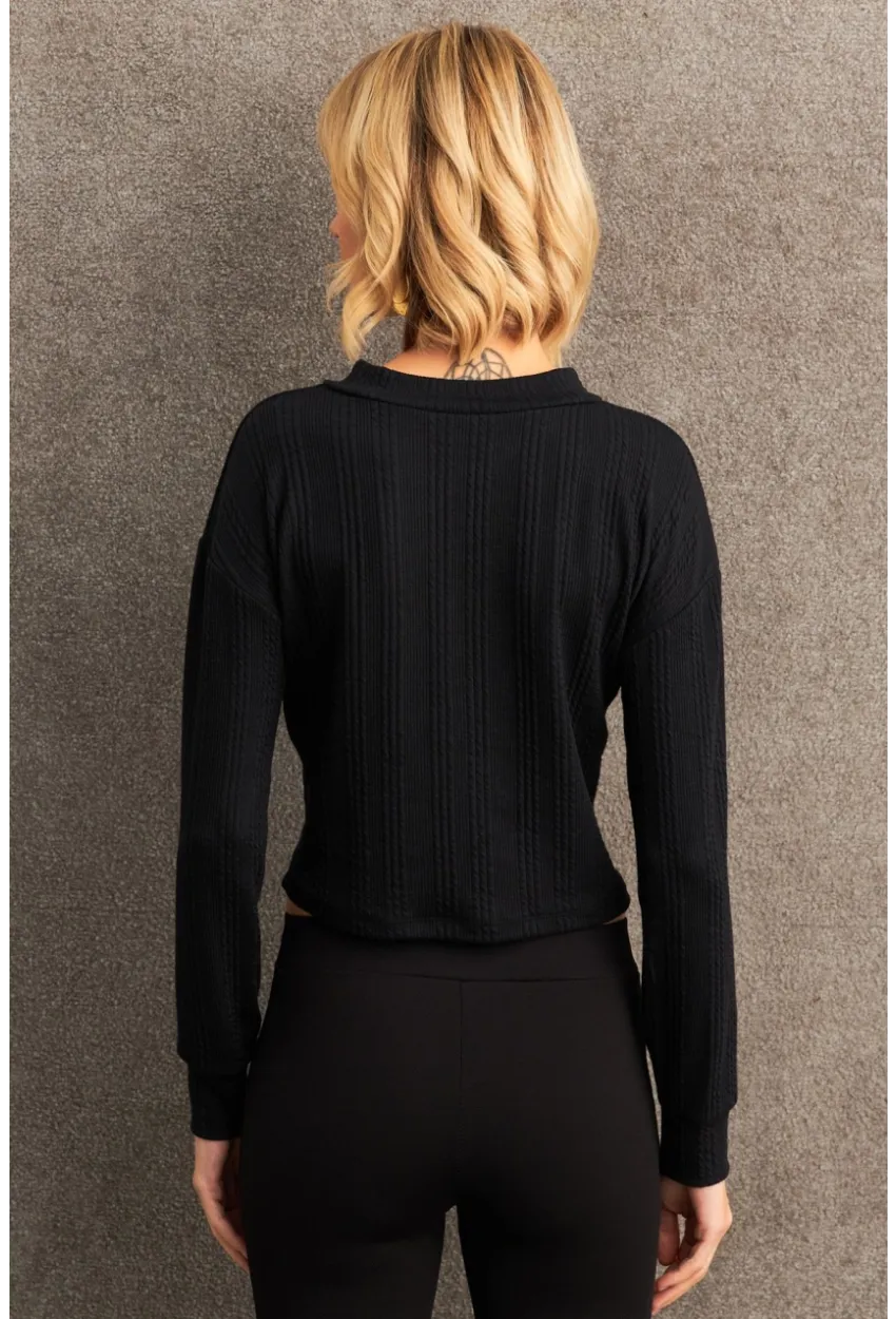 Kadın Siyah Düğme Detaylı Bluz TF57