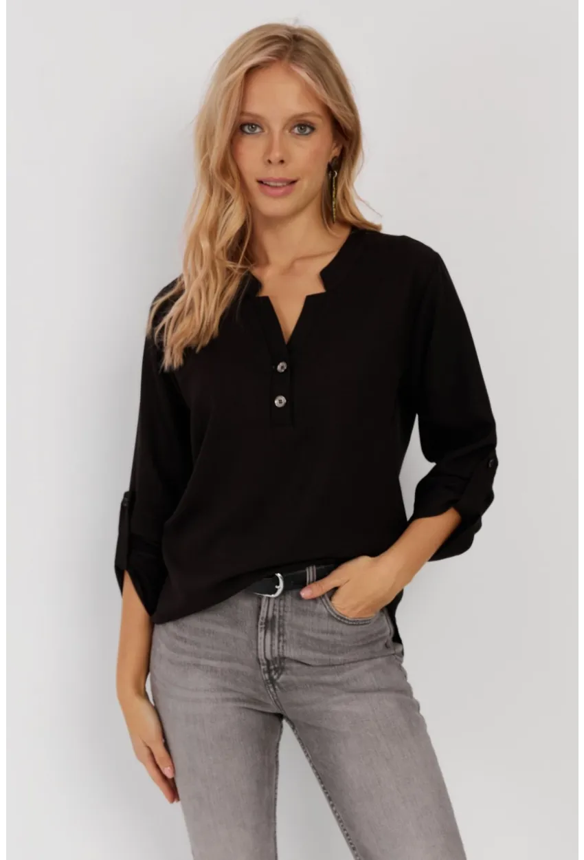 Kadın Siyah Düğmeli Bluz BR1320