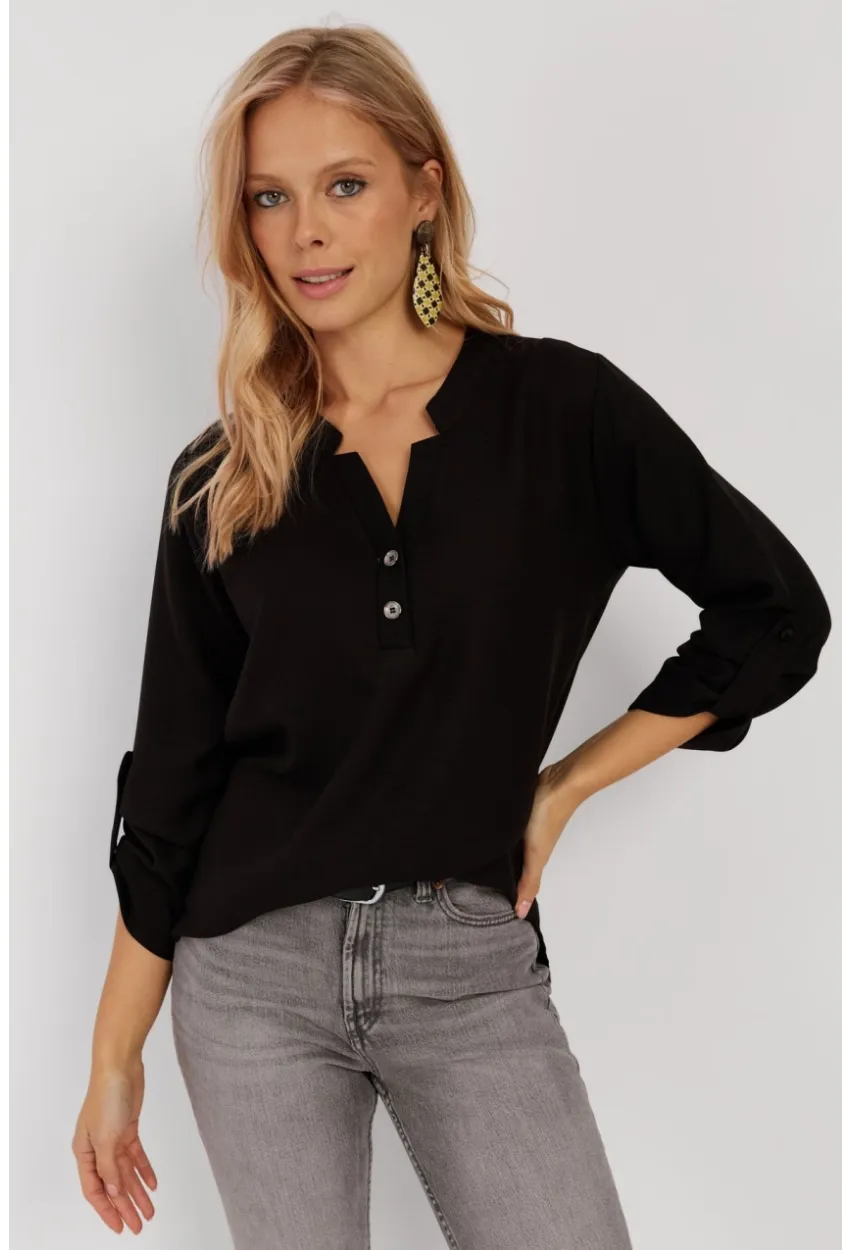 Kadın Siyah Düğmeli Bluz BR1320