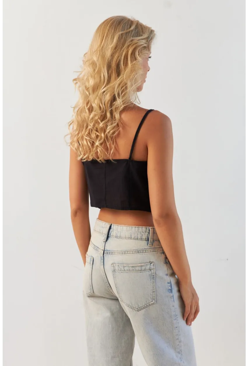 Kadın Siyah Düğmeli İp Askılı Yelek MP20153