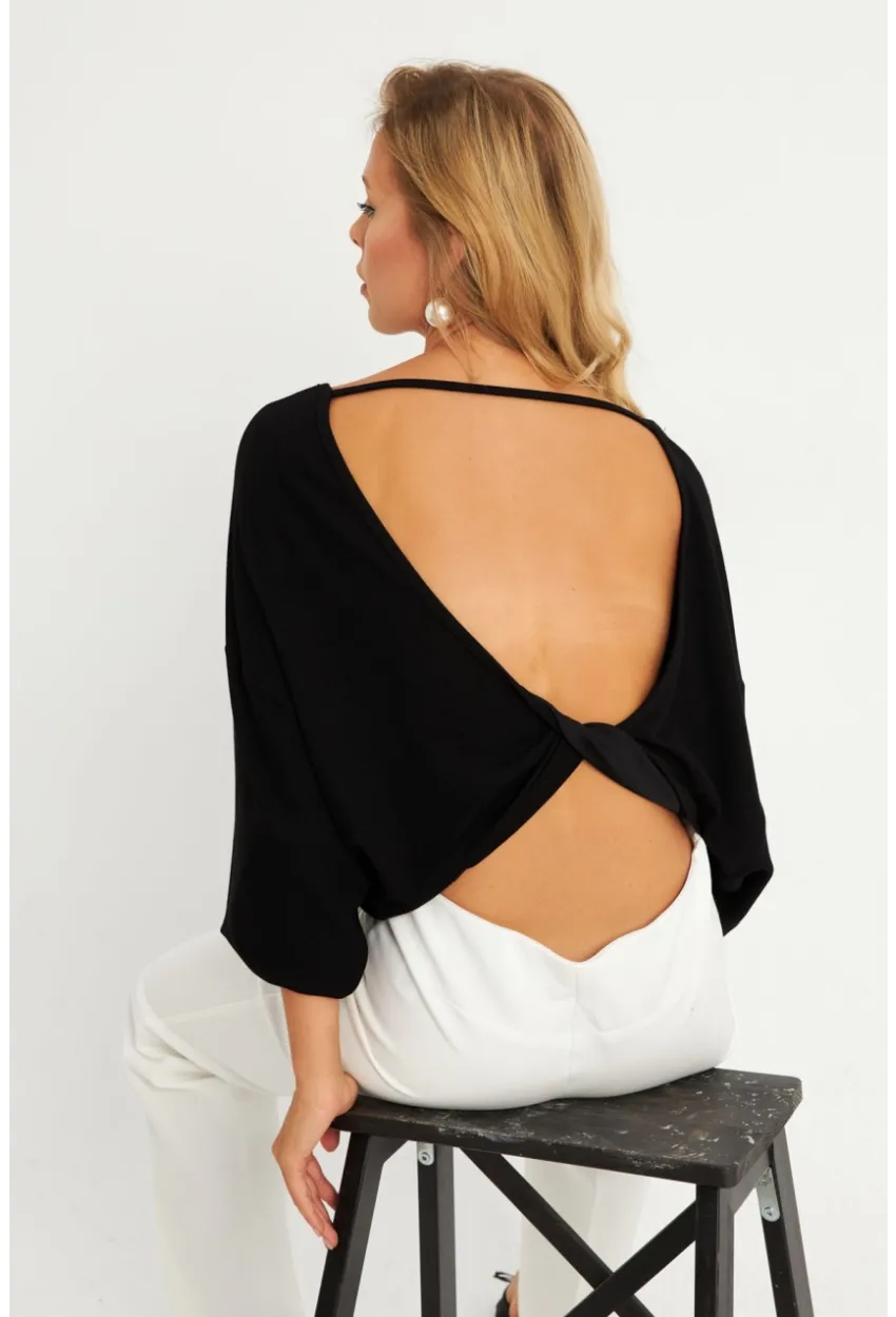 Kadın Siyah Düğüm Detaylı Bluz GÇ176