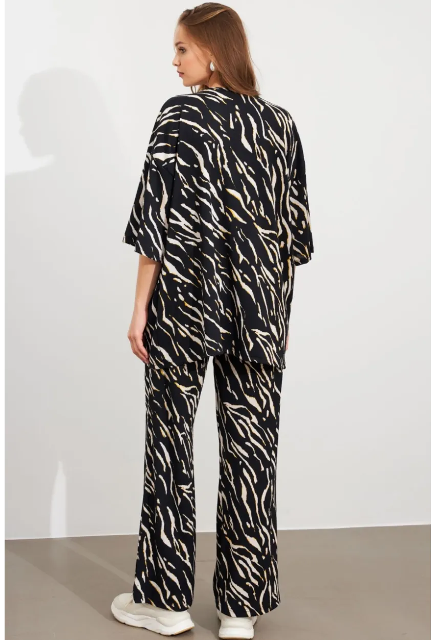 Kadın Siyah-Ekru Alt Üst Bürümcük Takım MLON500