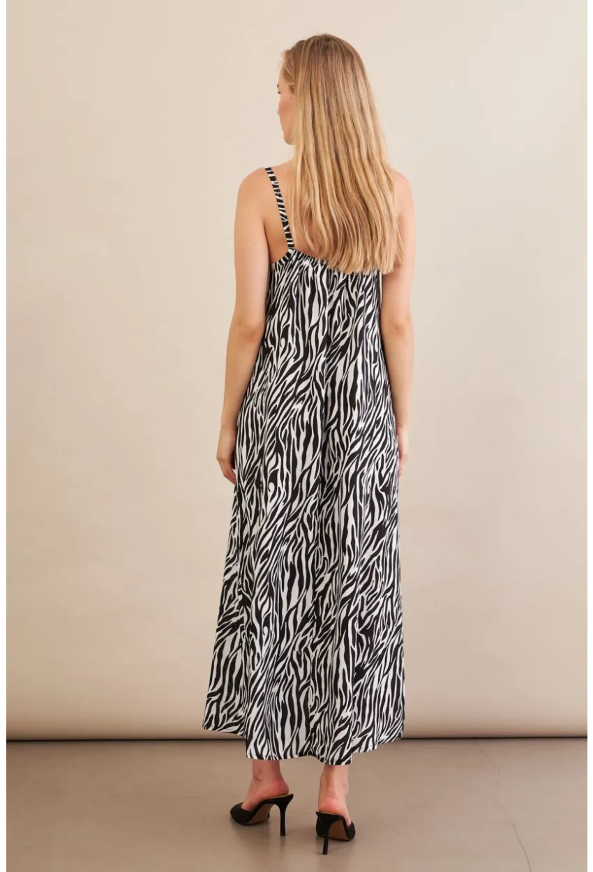 Kadın Siyah-Ekru Boyun Bağlamalı Midi Elbise AN6005