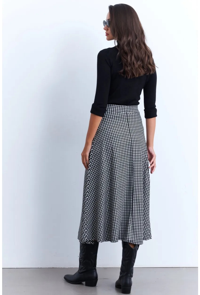 Kadın Siyah-Ekru Desenli Çan Etek MLON3007