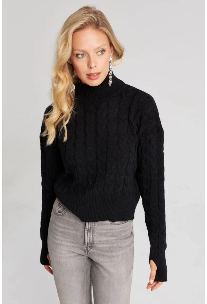 Kadın Siyah Eldivenli Triko Kazak MİW1318