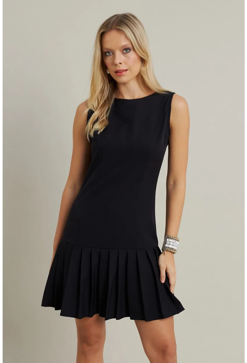 Kadın Siyah Etegi Pileli Mini Elbise FRY2265