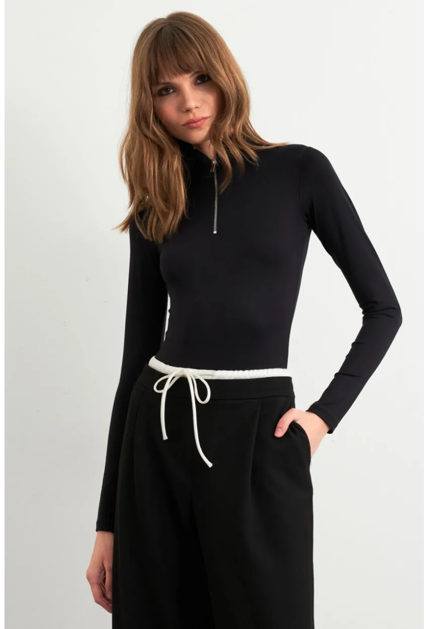 Kadın Siyah Fermuarlı Basic Body CY353