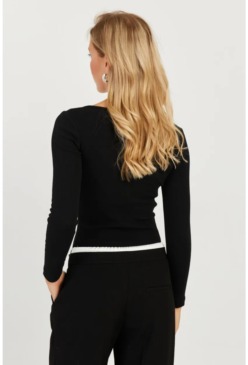 Kadın Siyah Fermuarlı Kaşkorse Bluz EY2713