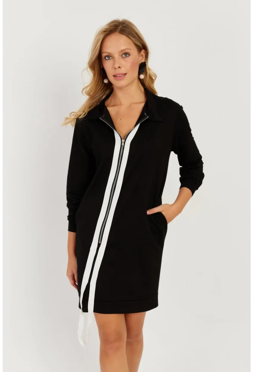 Kadın Siyah Fermuarlı Midi Elbise ST5025