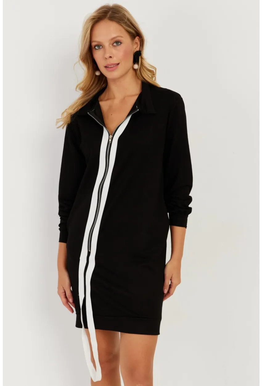 Kadın Siyah Fermuarlı Midi Elbise ST5025