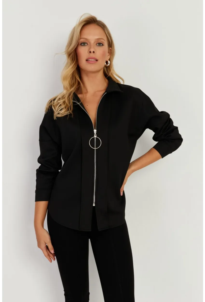 Kadın Siyah Fermuarlı Skuba Gömlek KED5002-90