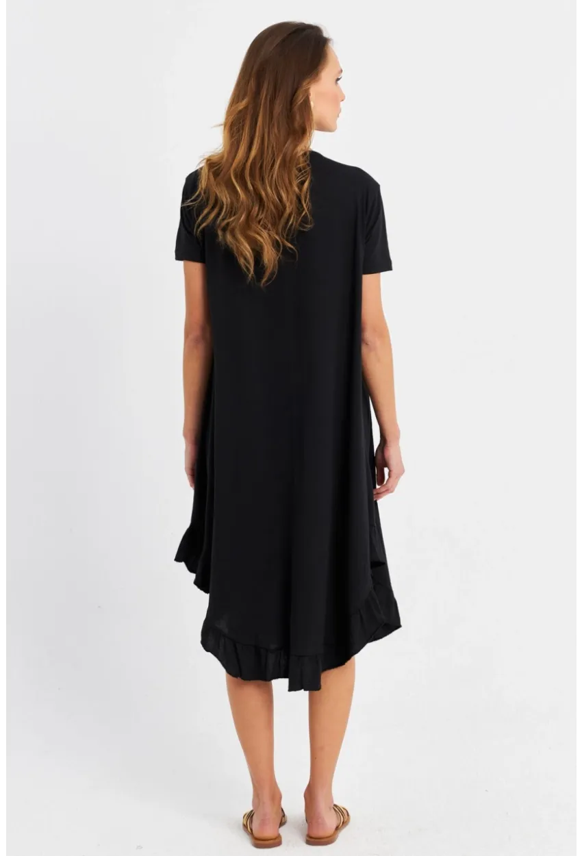 Kadın Siyah Fırfırlı Basic Elbise MALB5005
