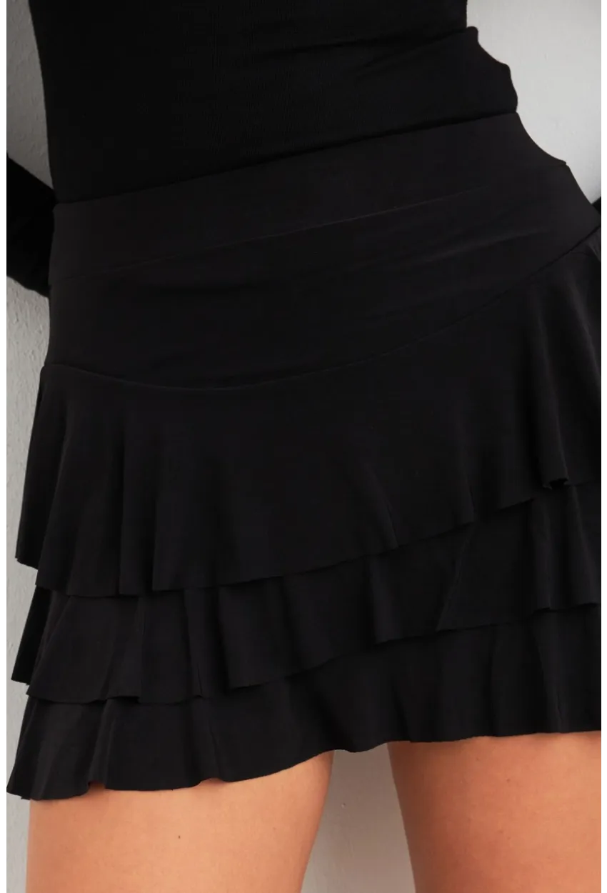 Kadın Siyah Fırfırlı Şort Etek ELT3915