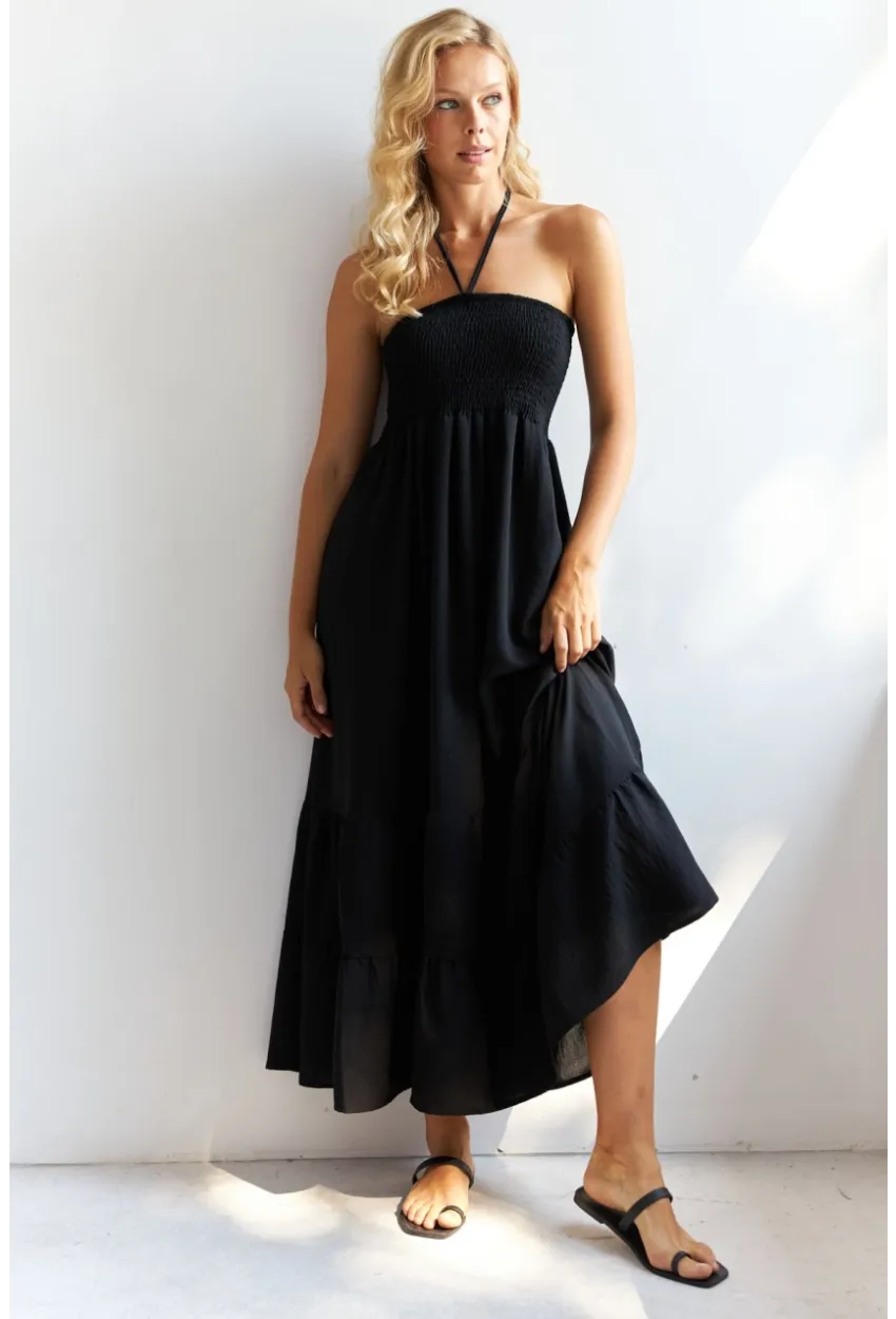 Kadın Siyah Gipeli Midi Elbise SF12813