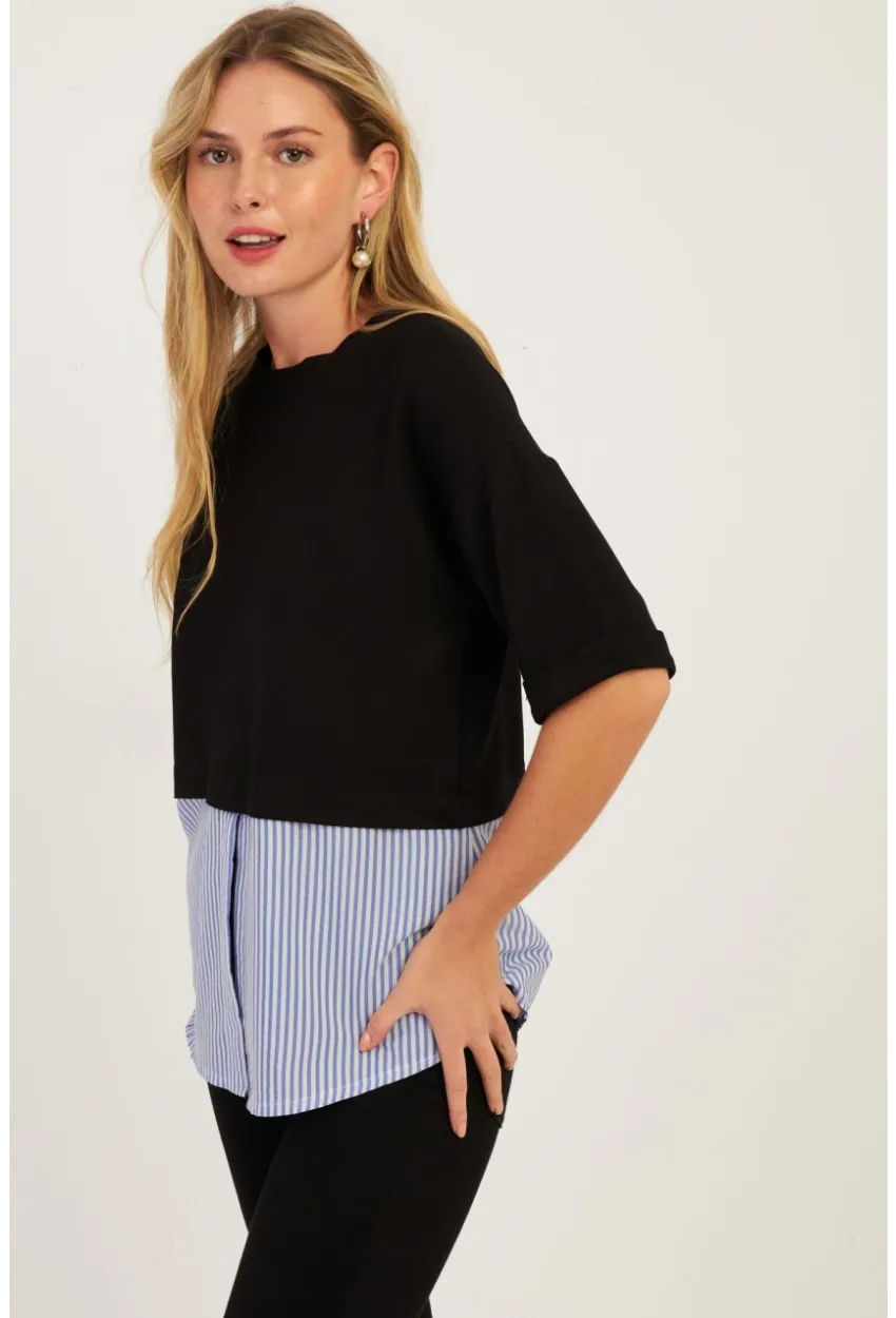 Kadın Siyah Gömlek Dataylı Bluz ST835