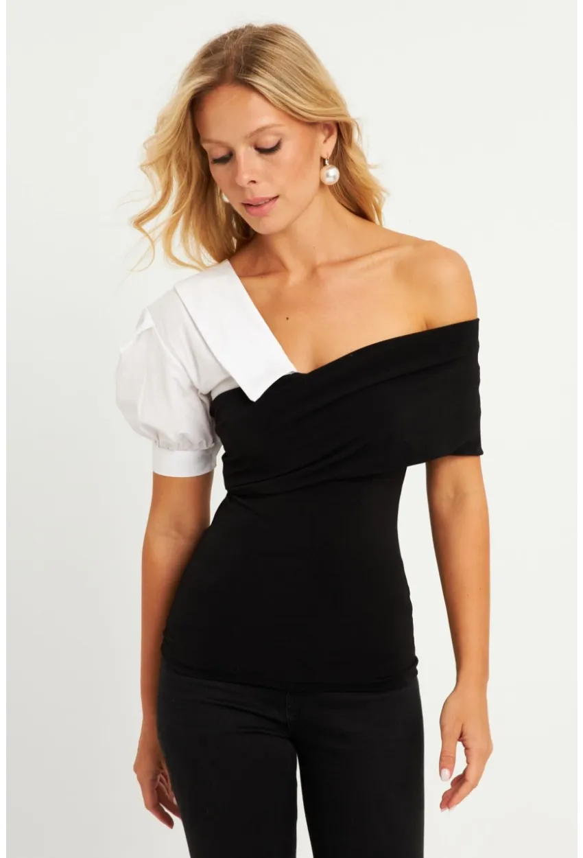 Kadın Siyah Gömlek Detaylı Bluz MEN2055