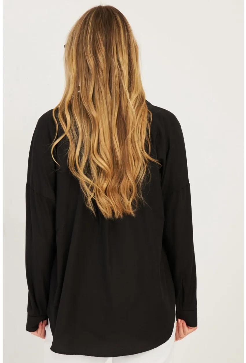 Kadın Siyah Gül Aksesuarlı Gömlek SF2540